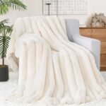 Touchat Luxury Faux Rabbit Fur Throw Blanket – Super Soft, Cozy, Reversible Plush Blanket for Couch & Home Decor Gifts in Cream White. - Image 2