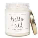 Sweet Water Decor Hello Fall Candle - Cinnamon Apples & Clove Autumn Fall Scented Candle for Home Decor - 100% Cotton Wick Soy Wax Candles with 40 Hour Burn Time - Made in The USA - 9oz Clear Jar