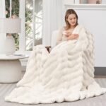 Touchat Luxury Faux Rabbit Fur Throw Blanket – Super Soft, Cozy, Reversible Plush Blanket for Couch & Home Decor Gifts in Cream White. - Image 8
