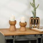 NIKKY HOME Farmhouse Wooden Candle Holders Set of 2 - Rustic Solid Wood Pillar Decor for Mantle or Table, Brown - Image 4