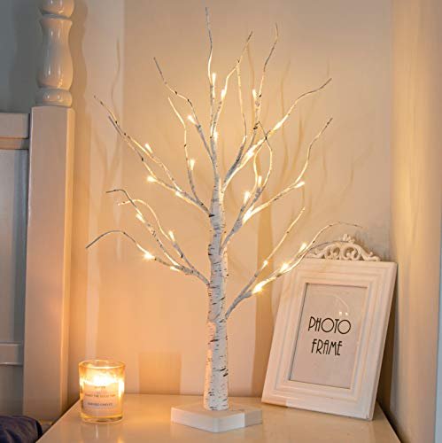 PEIDUO 2FT Birch Tree with LED Warm White Fairy Lights PEIDUO Artificial Tree for Christmas Decorations, 2FT Birch Tree with LED Lights, Warm White Fairy Lights Spirit Tree Lamp for Home Indoor Tabletop Centerpiece, Battery Powered, Timer