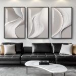 Large Framed Modern Abstract Wall Art for Living Room, Minimalist Bright Style Prints Wall Paintings Artwork for Walls, Silver Gray Contemporary Luxury Pictures for Hallway, Office Wall Decor 24x36 In