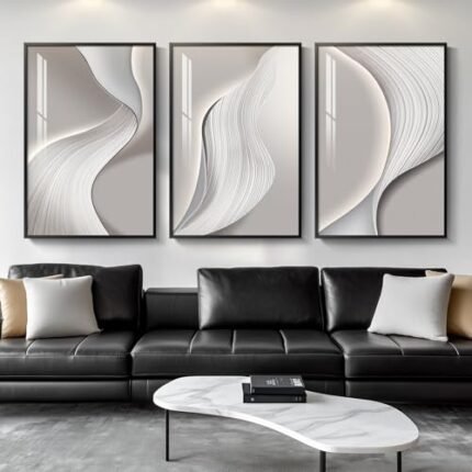 Large Framed Modern Abstract Wall Art for Living Room, Minimalist Bright Style Prints Wall Paintings Artwork for Walls, Silver Gray Contemporary Luxury Pictures for Hallway, Office Wall Decor 24x36 In