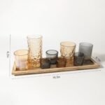 Rustic Wooden Tray with 8 Brown Glass Votive Holders - Perfect for Mantel, Centerpieces, and Home Decor. - Image 3