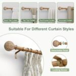 QDWIS 48-84” Wood Curtain Rods, 1” Diameter, Boho Design with Imitation Wood Grain Finials, Natural Wood. - Image 9