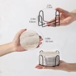 LIFVER Set of 6 Absorbent Stone Coasters with Holder, Black Marble Style for Tabletop Protection & Home Decor Gifts. - Image 3