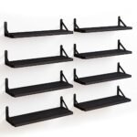 Fixwal Floating Shelves, Width 4.7in Rustic Wood Wall Shelves Set of 8, Wall Storage Shelves for Bedroom, Living Room, Kitchen, Bathroom, Office and Plants (Black)