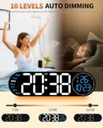 GLOKUUCA 17.2" Digital Wall Clock - Color-Changing Remote, Date, Week, Temp, Auto Dim, Night Light - Image 6