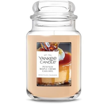 Yankee Candle Pumpkin Maple Crème Caramel, Holiday Scented Candle, 22oz Large Jar with up to 150 Hour Burn Time, Giftable