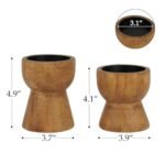 NIKKY HOME Farmhouse Wooden Candle Holders Set of 2 - Rustic Solid Wood Pillar Decor for Mantle or Table, Brown - Image 3