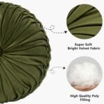 HIG Set of 2 Vintage Velvet Round Pleated Throw Pillows, Olive, 14.5" Diameter – Stylish Accent Pillows for Sofas, Chairs, and Beds. - Image 2