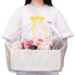 OIAHOMY Woven Basket - Empty Gift Basket with Bags & Ribbons, Ideal for Baby Showers, Nursery Storage, & Pet Toys - White - Image 6