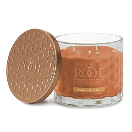 Root Candles Scented Candles Honeycomb Glass Premium Handcrafted Beeswax Blend 3-Wick Candle, 12-Ounce, Amber & Oak