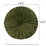 HIG Set of 2 Vintage Velvet Round Pleated Throw Pillows, Olive, 14.5" Diameter – Stylish Accent Pillows for Sofas, Chairs, and Beds. - Image 4