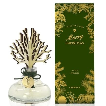 Aronica Christmas Diffuser 120ml / 4floz- Pine Wood Scent, Frasier Fir Essential Oil Reed Diffuser, Green Tree Oil Reed Diffuser Men, Woody Bookshelf Decor Winter Home