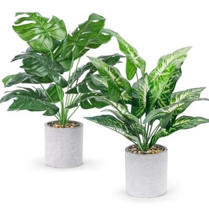 WUKOKU 2pcs Fake Plants 16" Faux Plants Artificial Tropical Plants Indoor for Home Office Desk Kitchen Bathroom Table Shelf Decor