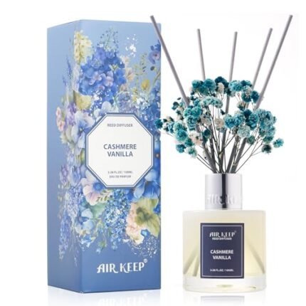 Airkeep Reed Diffuser Set,3.38 fl oz (100 ml) - Cashmere Vanilla Oil Diffusers with 8 Reed Sticks, Home Fragrance Reed Diffuser for Bathroom Shelf Decor