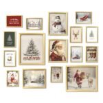 ANERZA 16 PCS Framed Christmas Wall Art Decor, Vintage Gallery Wall Frame Set Prints for Bedroom Bathroom, Winter Posters for Living Room Aesthetic, Dorm Home Artwork Collage Kit, Christmas Gifts