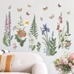 Yovkky Spring Summer Flower Fern Wall Decals: Botanical Butterfly Decor for Bedroom, Living Room, and Kitchen - Image 3