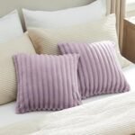 Bedsure 18x18 Throw Pillow Covers - Set of 2, Soft and Cozy Striped Design in Light Purple for Sofa, Couch, Bed. - Image 8