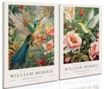 Dytila William Morris Wall Art Set of 2 - Vintage Flower Botanical Pictures Wall Decor Bird Aesthetic Paintings, Canvas Prints for Bedroom Living Room, Hallway, Home Office Decor 12x16 in Framed