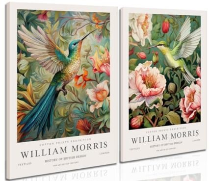 Dytila William Morris Wall Art Set of 2 - Vintage Flower Botanical Pictures Wall Decor Bird Aesthetic Paintings, Canvas Prints for Bedroom Living Room, Hallway, Home Office Decor 12x16 in Framed