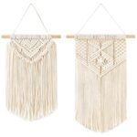 Mkono 2 Pcs Macrame Wall Hanging Boho Wall Art Decor Woven Chic Bohemian Room Decor for Bedroom Nursery Living Room Dorm Apartment, Small Size 13" L x 10" W and 16" L x 10" W