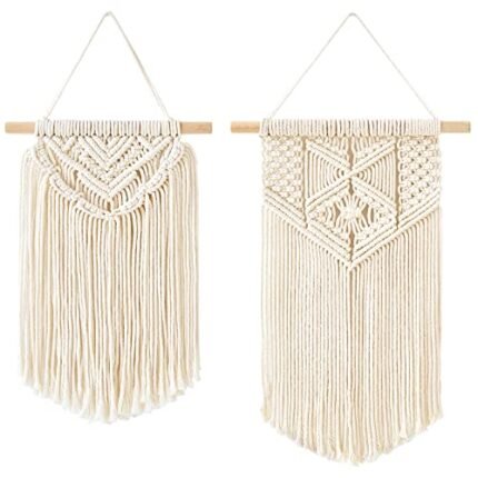 Mkono 2 Pcs Macrame Wall Hanging Boho Wall Art Decor Woven Chic Bohemian Room Decor for Bedroom Nursery Living Room Dorm Apartment, Small Size 13" L x 10" W and 16" L x 10" W