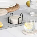 LIFVER Set of 6 Absorbent Stone Coasters with Holder, Black Marble Style for Tabletop Protection & Home Decor Gifts. - Image 6