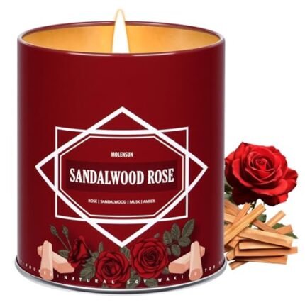 Sandalwood Rose Candle, Candles for Home Scented, 9 oz Soy Wax Candle Gift for Women Men, Aromatherapy Tin Jar Candle