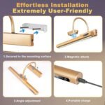 LYTARA Dimmable Cordless Picture Light with Timer & Controller, Rechargeable 5000mAh Wall Sconce (Gold) for Artwork & Portraits. - Image 9