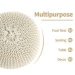 HOMBYS Handmade 100% Cotton Unstuffed Ottoman Pouf Cover - Round Foot Stool, Beige (Cover Only, No Filler) - Image 7