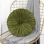 HIG Set of 2 Vintage Velvet Round Pleated Throw Pillows, Olive, 14.5" Diameter – Stylish Accent Pillows for Sofas, Chairs, and Beds. - Image 5