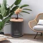 SIMPLIHOME Demy 18" Metal and Wood Accent Table - Round Industrial Side or Coffee Table in Natural and Black. Stylish, Compact Design for Living Room. - Image 5