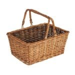 Household Essentials Woven Market Basket, Handwoven Willow Weave, Stylish Handles with Durable Metal Anchors, Classic and Versatile, Attractive, Spacious, Lightweight, Brown Stain