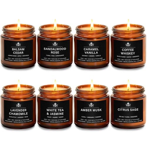 8 Pack Soy Wax Scented Candle Set: Lavender Chamomile, Citrus 8 Pack Soy Wax Scented Candle Set - Lavender Chamomile, Citrus Sage, Amber Musk, Balsam Cedar, Coffee Whiskey - Long Lasting Aromatherapy Candles, Unisex Home & Gift Set