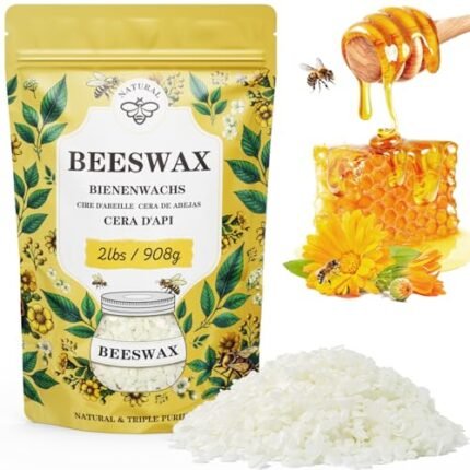 Beeswax pellets 2LB/5LB/10LB/20LB, VEGISHINE Pure and Natural White Beeswax for Candle Making, DIY Skin Care, Lip Balm, Polishing, Lotion, Soap, Candle Making Supplies