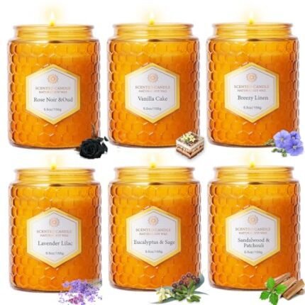 6 Pack Natural Soy Wax Jar Candles for Home, Scented Aromatherapy Gift Set for Women, 33 oz 240 Hour Long Lasting, for Birthday, Valentine's Day, Amber