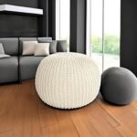 HOMBYS Handmade 100% Cotton Unstuffed Ottoman Pouf Cover - Round Foot Stool, Beige (Cover Only, No Filler) - Image 5