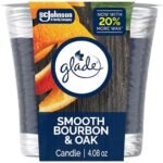 Glade 1-Wick Scented Candle Jar, Smooth Bourbon & Oak, Air Freshener Infused with Essential Oils, 4.08 Oz