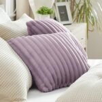 Bedsure Throw Pillow Covers - Pack of 2, 18x18 Pillow Cover, Soft, Cozy, Fluffy, Striped Design, Home Decor for Sofa, Couch, Bed, Light Purple