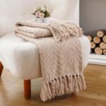 BATTILO HOME Beige Throw Blanket – Knitted Tan Blanket for Couch or Bed, Perfect Neutral Room Decor, 50"x60" Housewarming Gift. - Image 7