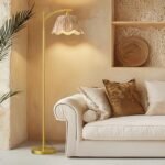 Oneach Arc Floor Lamp: Rattan Boho Design, Hand-Woven Shade, Foot Switch, Gold Metal Base—Perfect for Living Room or Bedroom Reading. - Image 2