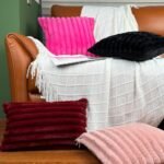 Set of 2 Black 18x18 Decorative Faux Fur Throw Pillow Covers with Velvet Back for Sofa & Bed. - Image 6