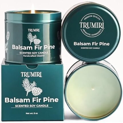 Balsam Fir Pine - Soy Candles for Home Scented - 5oz Natural Clean Non Toxic - for Fall Winter Christmas Holidays - Long Lasting Highly Scented Pet Safe Luxury Tin - Velas Aromáticas para el Hogar