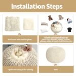 HOMBYS Handmade 100% Cotton Unstuffed Ottoman Pouf Cover - Round Foot Stool, Beige (Cover Only, No Filler) - Image 4