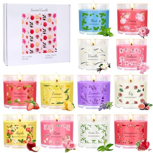 12-Pack Scented Soy Candles - Perfect Gift Set for Women: Scented Candles for Home, 12 Pack Candle Set for Women, Small Soy Candles Bulk, Mothers Day Gifts from Daughter - Mini Candle Gift Set for Bridesmaid Anniversary Birthday Valentines Christmas