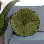 HIG Set of 2 Vintage Velvet Round Pleated Throw Pillows, Olive, 14.5" Diameter – Stylish Accent Pillows for Sofas, Chairs, and Beds. - Image 8