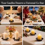 Beeutik Black Candle Holder Set: 2 Round 4.13" Iron Candle Stands for Pillar & Ball Candles, Perfect for Home Decor. - Image 5