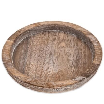 Rustic Wooden Serving Tray - Candle Holder Tray Home Decor, Small Wooden Serving Tray, Round Wood Tray for Coffee Table, Decorative Tray, Centerpiece Table Decorations for Home Decor (8.07 in), Retro